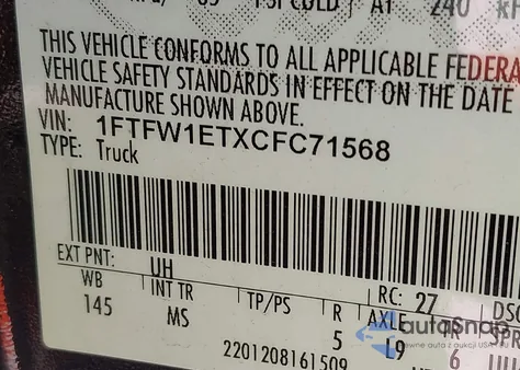2012 Ford F-150 Xlt from USA, damaged, VIN 1FTFW1ETXCFC71568